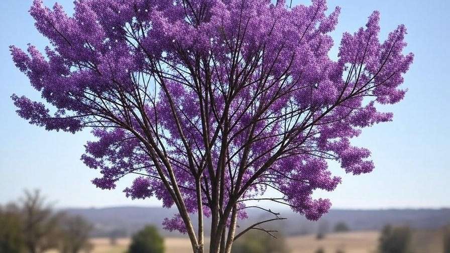 Texas lilac tree with pruned branches and vibrant blooms in a sunny garden."