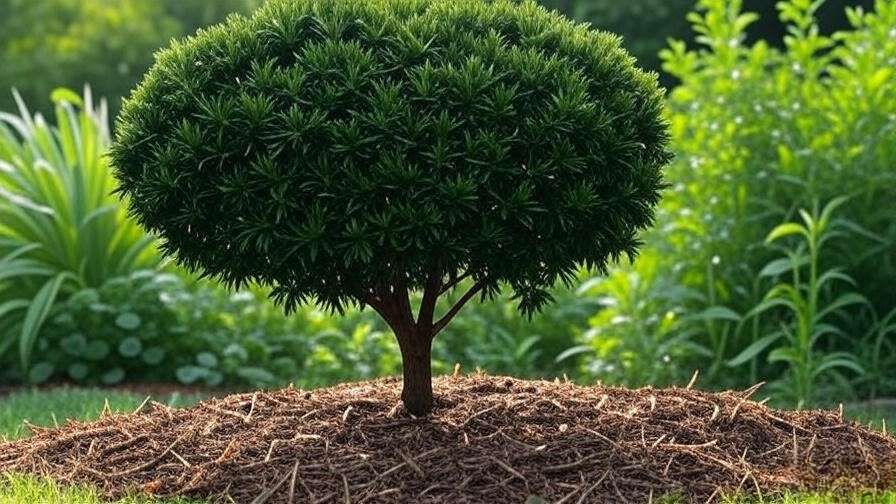 Aerating compacted soil around krysisis tree with mulch
