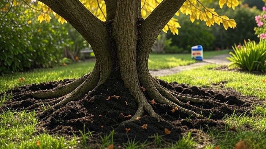 Krysisis tree with root rot in soggy soil and drainage pipe