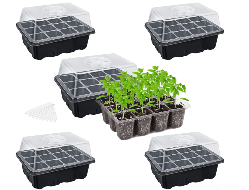 
Bonviee 5-Pack Seed Starter Tray Seedling Kits,Plant Starter Kit with Adjustable Humidity Dome and Base Indoor Greenhouse Mini Propagator for Seeds Growing