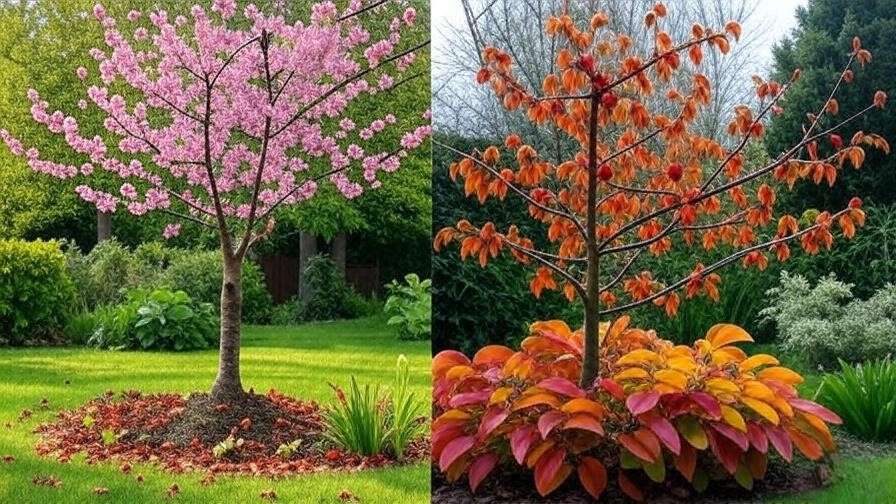 Seasonal cycle of a Lapins cherry tree from spring blossoms to winter dormancy in a garden"