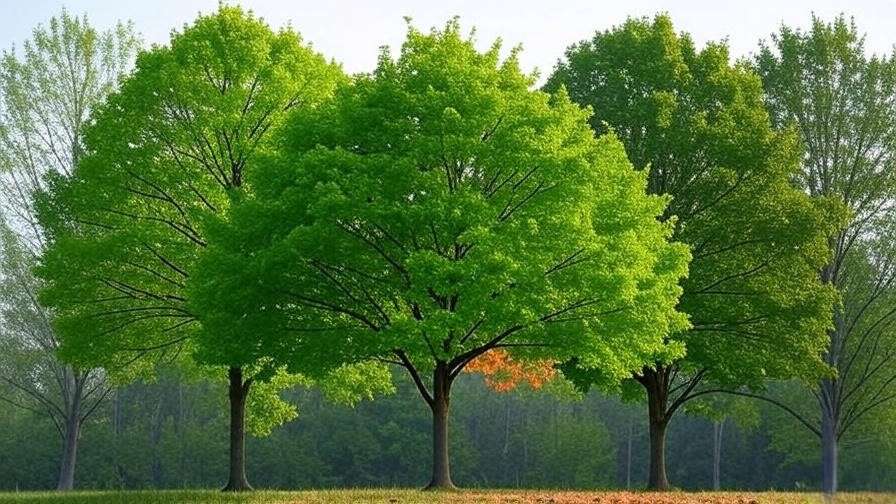 Seasonal collage of a green maple tree from spring to winter