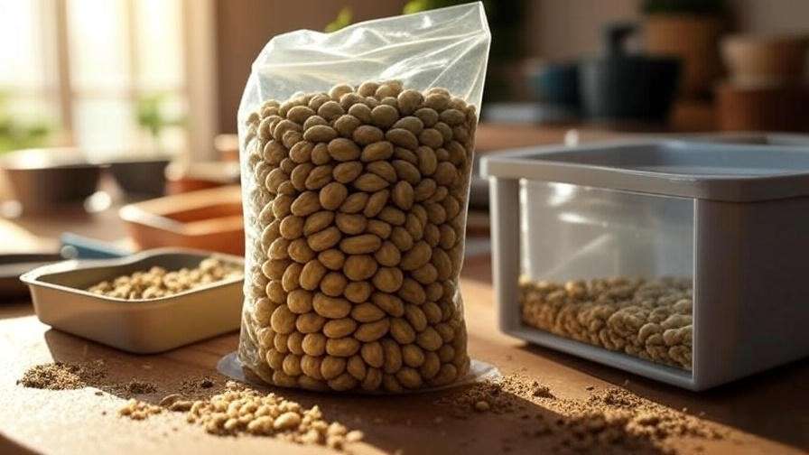 Catalpa seeds in a moist sand stratification setup near a refrigerator with gardening tools."