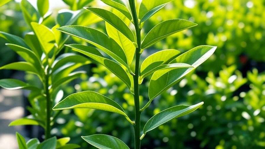 Close-up of a healthy Lisbon lemon tree sapling in a nursery with vibrant green leaves"
