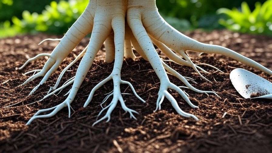 Healthy krysisis tree roots in well-drained soil with trowel for inspection