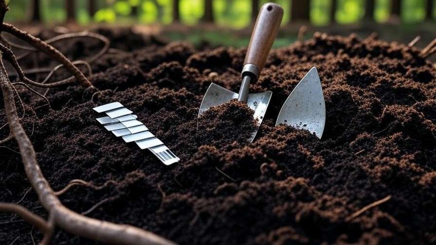 Soil testing kit with pine tree soil and roots for fertilizing guidance."