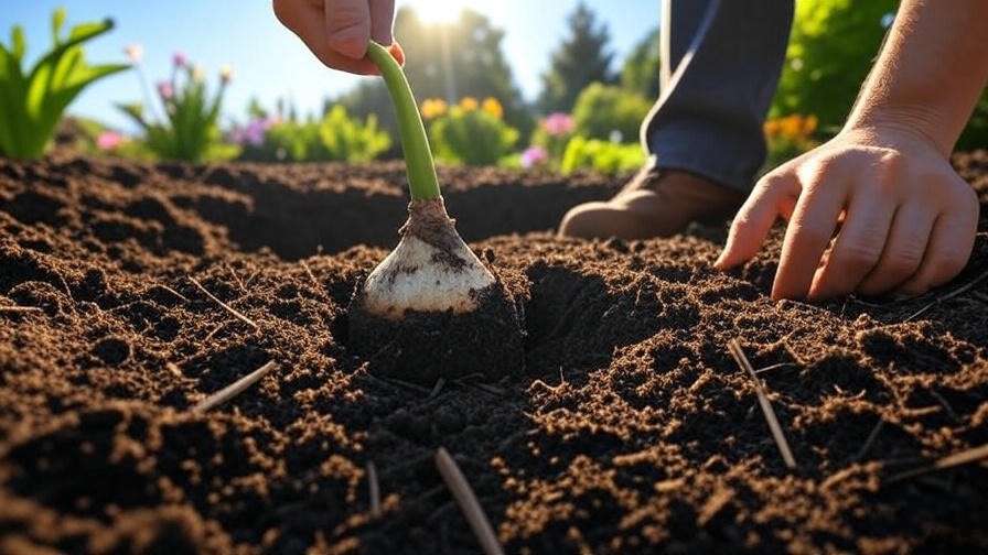 Step-by-step planting of tree lily bulb in well-drained soil with mulch in a sunny garden."