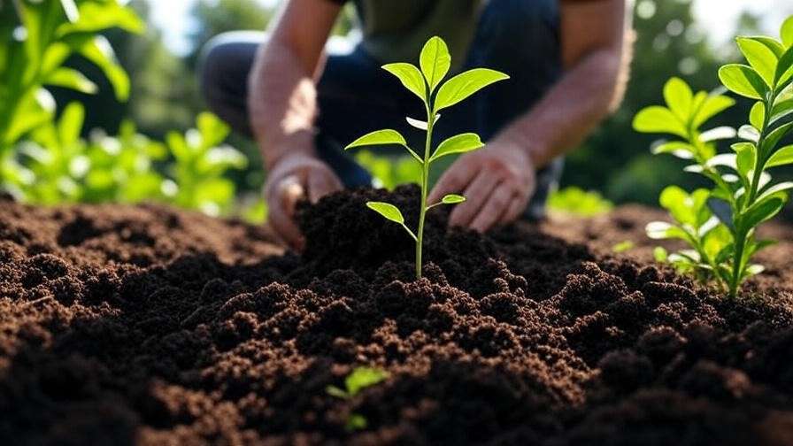 Gardener planting an ipe tree seedling with compost in well-draining soil under sunlight".