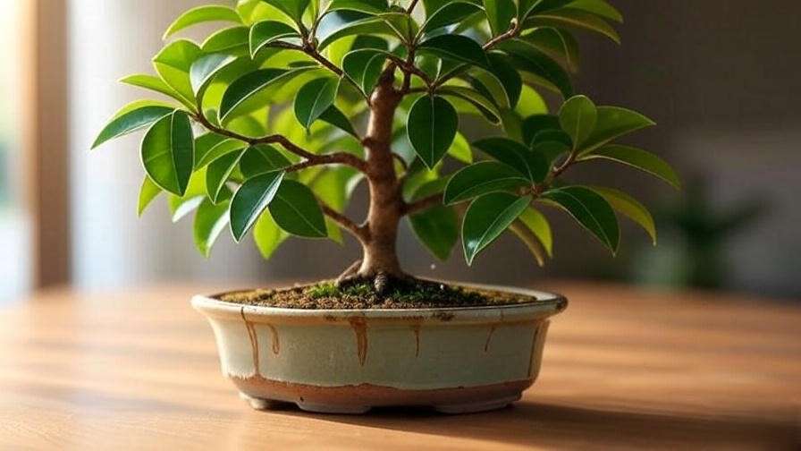 Styled ficus bonsai tree in informal upright design with elegant branches."