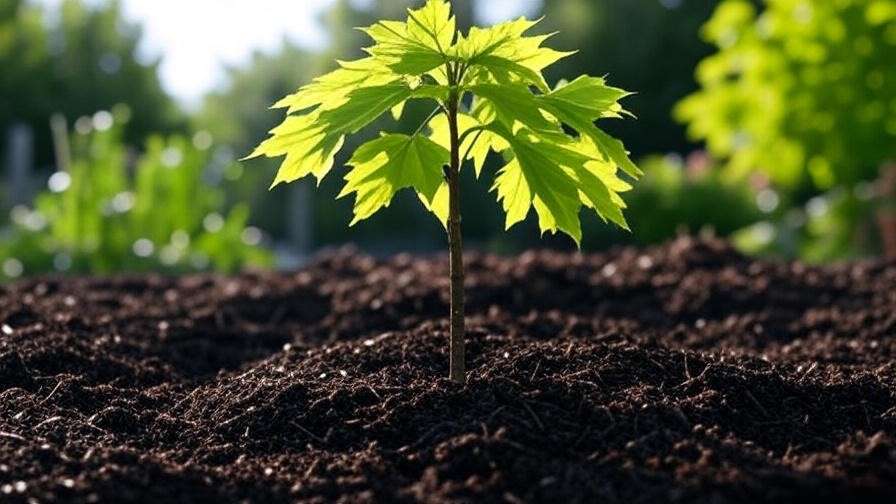 Young maple tree with developing canopy in a lush garden".