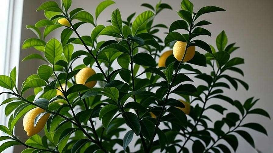 "Lemon tree thriving under modern LED grow light setup with lush green leaves and yellow lemons".