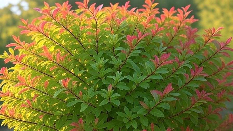 Close-up of a healthy Jasper Tree with vibrant multicolored leaves in a garden."