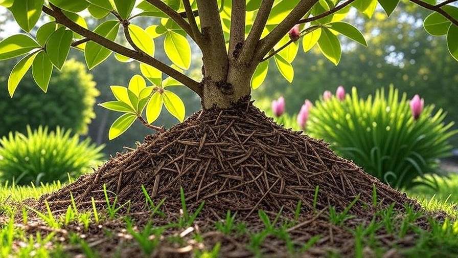 Mulched magnolia tree base for moisture retention in a natural garden