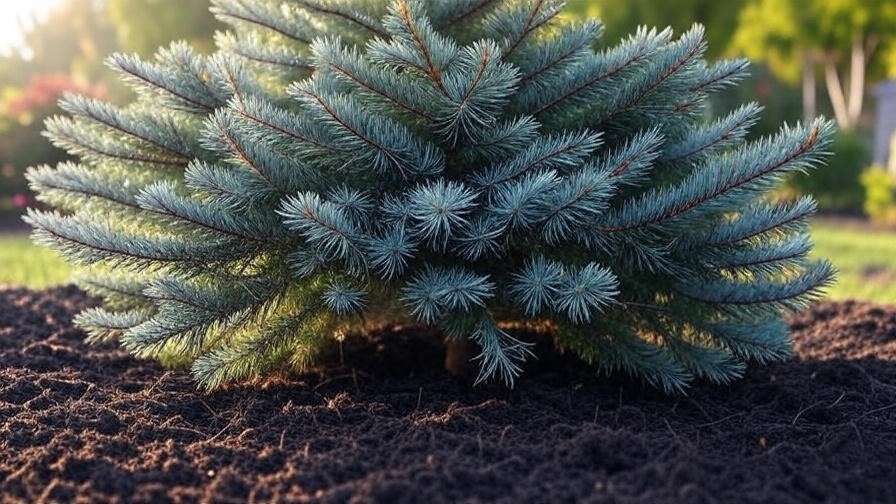Blue Atlas Cedar being watered with a soaker hose, showing proper hydration for evergreen trees