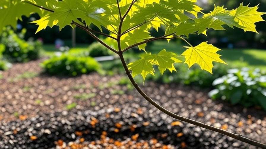Close-up of yellow maple tree branch being watered with a soaker hose