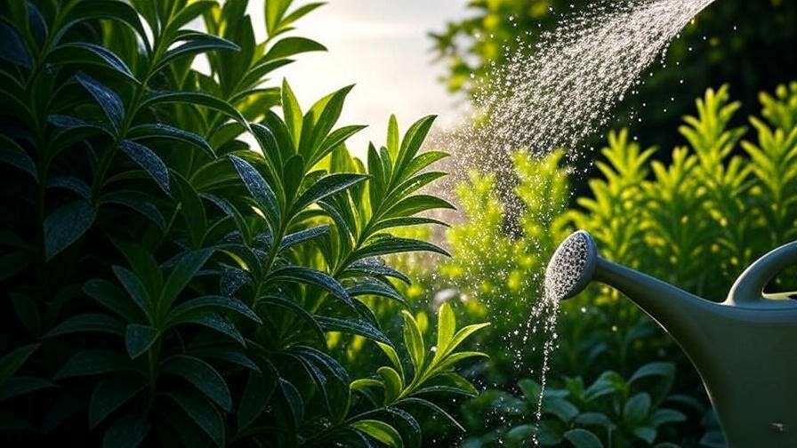 Terp tree weed plants being watered with a hose in a sunny garden.