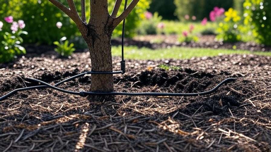 Krysisis tree with drip irrigation and mulch laye