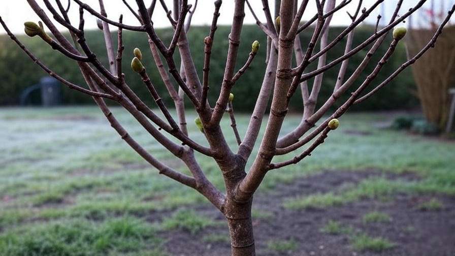 Fig tree in winter dormancy and spring growth in a natural garden