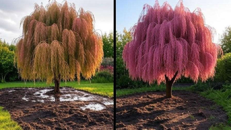 Comparison of a Willow Tree Pink with root rot and a healthy vibrant tree