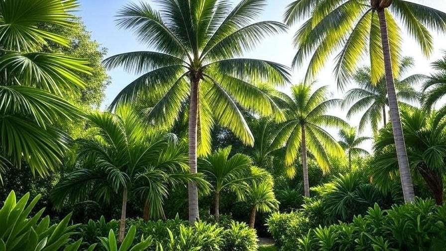 Diverse palm trees thriving in a Miami garden under a clear sky