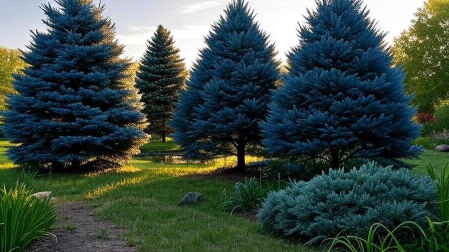 blue evergreen trees