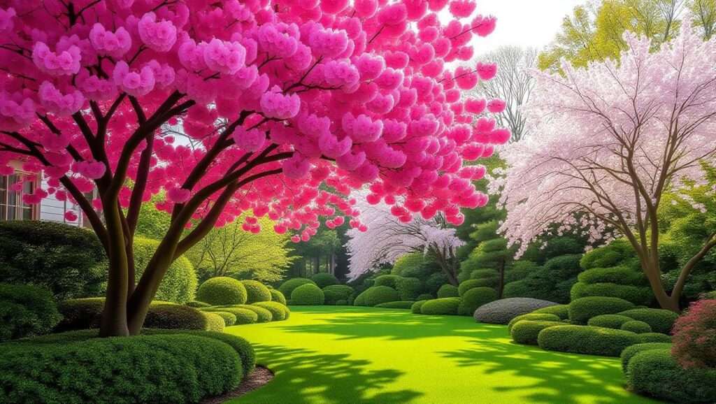 trees with pink flowers