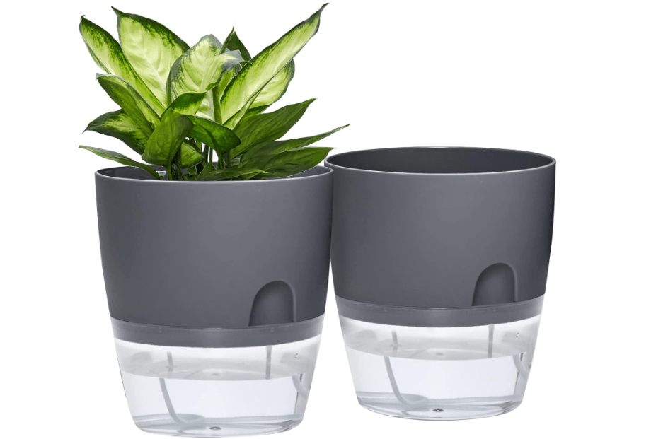 
ETGLCOZY Self Watering Planter for Indoor Plants, 2 Pack 9.3 Inch Flower Pot Modern Decorative Plastic Planter with Extra Large Water Storage for All House