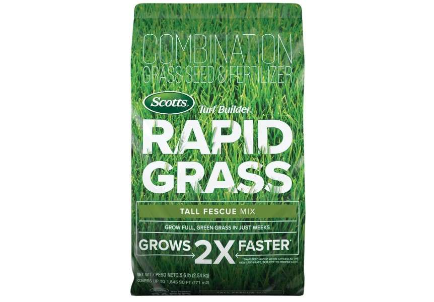 Scotts Turf Builder Rapid Grass Tall Fescue Mix, Combination Grass Seed and Fertilizer, Grows Green Grass in Just Weeks, 5.6 lbs.