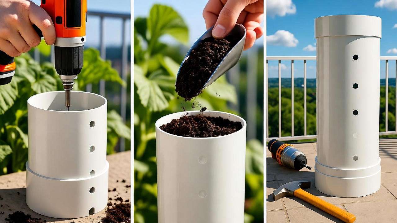  "Step-by-step guide to building a DIY strawberry planting tower with PVC pipe and tools." 