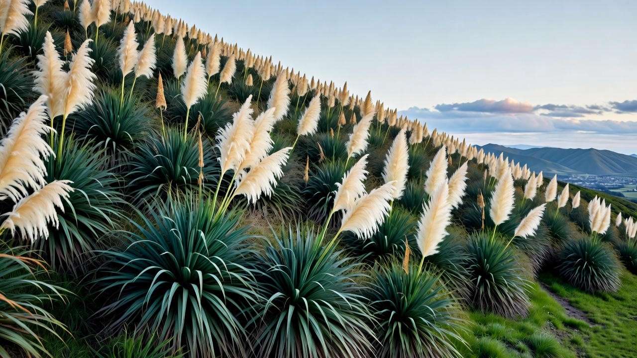 "Nolina parishii mass planting on a sloped arid hillside." 