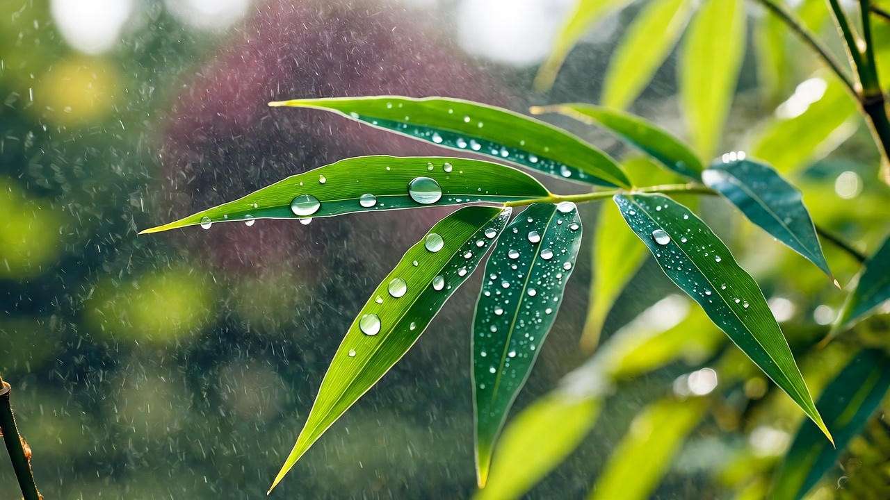 "Bamboo leaves with natural pest control spray applied." 
