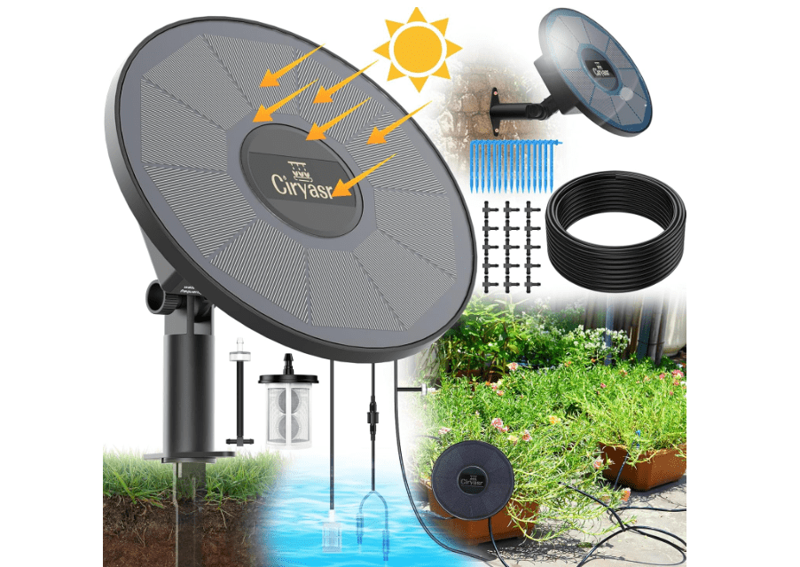 
CIRYASR Solar Drip Irrigation System, Automatic Watering System with 2200mAh Battery and 6 Timer Modes for Potted Plants Drip Irrigation Kit for Balconies