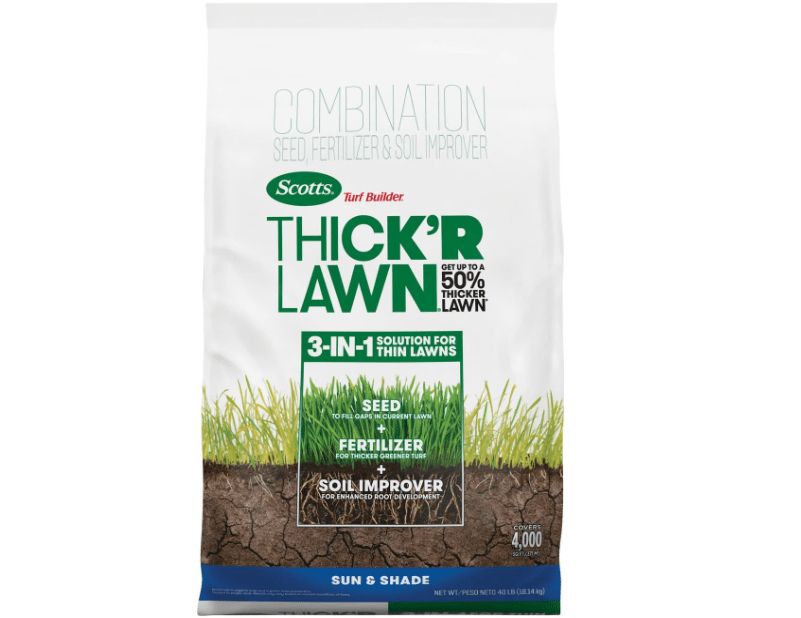 Scotts Turf Builder Thick'R Lawn Sun and Shade, Combination Seed, Fertilizer and Soil Improver, Thickens Thin Grass, 40 lbs.