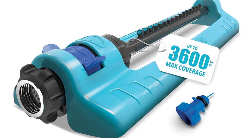 Aqua Joe SJI-OMS16 Indestructible Oscillating Sprinkler with Adjustable Spray and Metal Base, 3600 Sq. Ft. Coverage Max, 70-Foot Spray Distance Max,