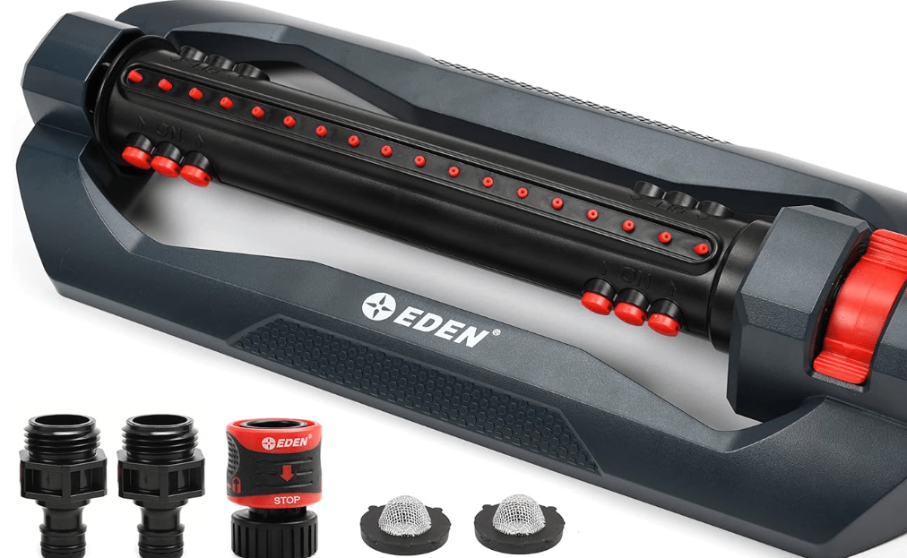 Eden 96212 Turbo Oscillating Sprinkler, Covers Up to 4,499 sq. ft., 18 Precision Nozzles, Flow and Width Controls, Adjustable Range, Triple Nozzle Switches