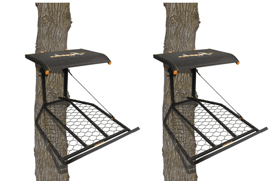 Muddy The Boss XL Wide Stance Hang On 1 Person Hunting Tree Stand Platform with Silent Straps, FlexTek Seating, and Extra Wide Platform (2 Pack