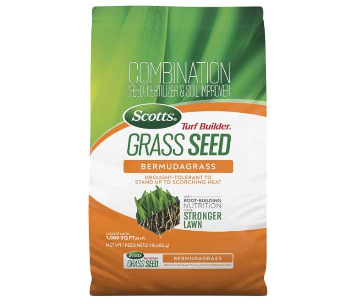 Scotts Turf Builder Grass Seed Bermudagrass with Fertilizer and Soil Improver, Drought-Tolerant, 1 lb.