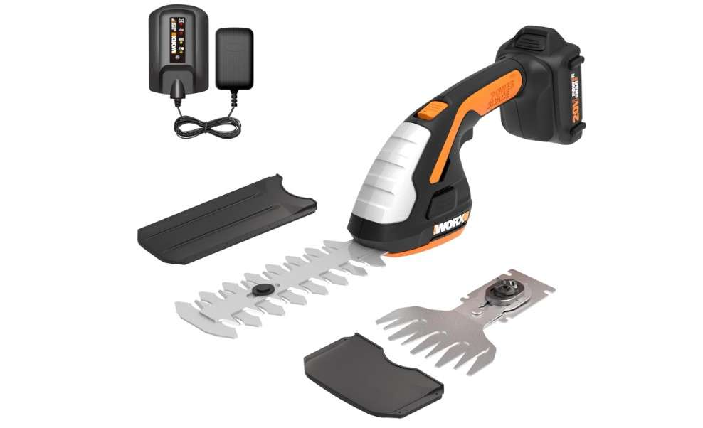 WORX WG801 20V 2 in 1 Cordless Hedge Trimmer, 4" Grass Shear & 8" Shrub Trimmer with 2 Blades, Battery & Charger Included