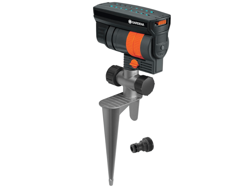 GARDENA 20575 | Up to 2300 sq ft - ZoomMaxx Adjustable Oscillating Sprinkler on Metal Step Spike for Watering Large Area Lawn with US Hose Threads, Yard and