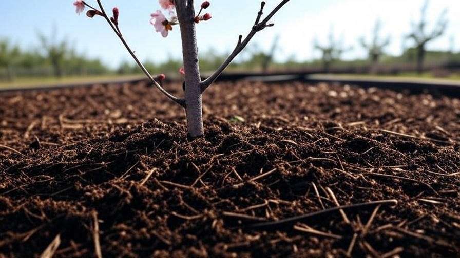 Raised planting bed with young cherry tree and organic mulch"
