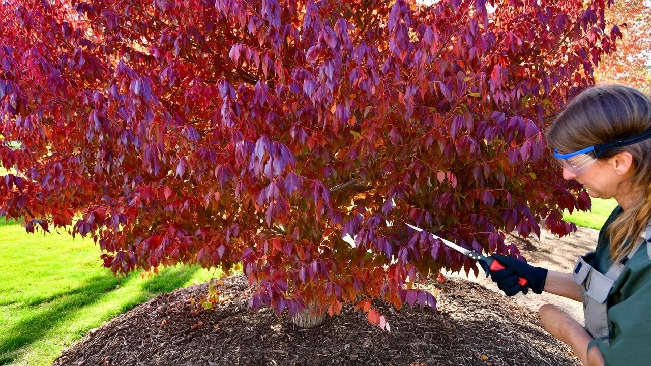 "Pruning a Raywood Ash Tree with tools in late winter for healthy growth". 