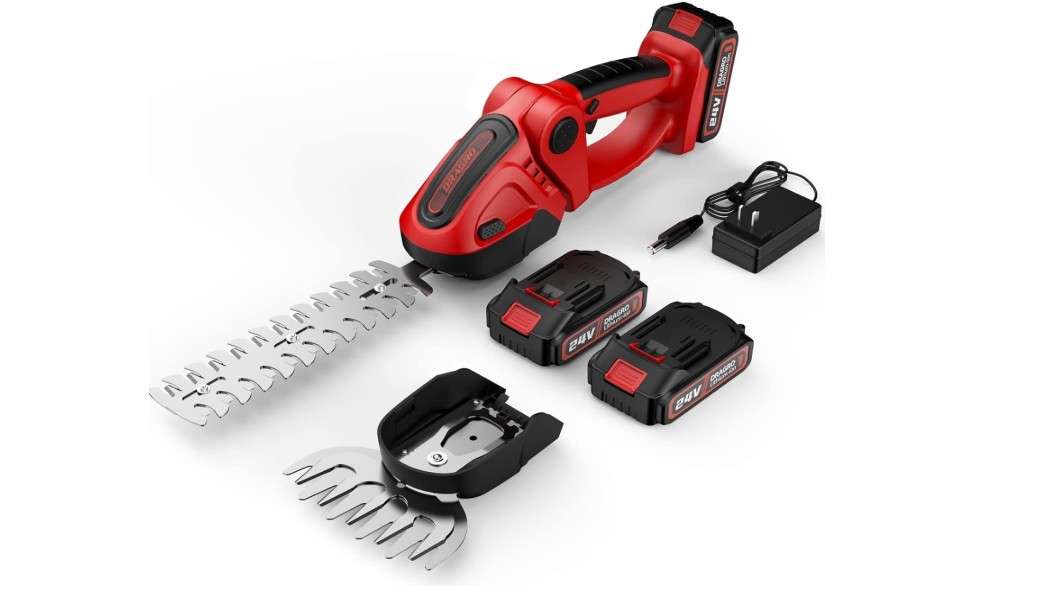 Dragro 24V Cordless Grass Shears, 2200RPM 2-in-1 Handheld Electric Grass Cutter/Shrubbery Trimmers, Mini Shrub Trimmer Battery Operated Hedge Trimmer with...
