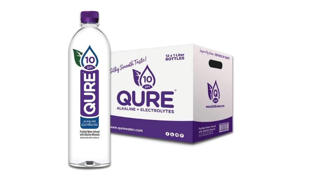 QURE Water, Premium 10 pH Ionized Alkaline Bottled Water, Silky Smooth Taste Infused with Electrolytes, 33.8 Fl Oz