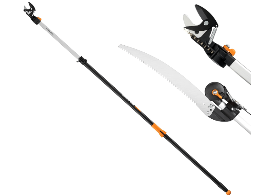 
Fiskars 2-in-1 Extendable Tree Pruner and Pole Saw (Extends 7.9 - 12 feet) with Rotating Head, Pruning Stik Model with15-Inch Double-Grind Saw Blade, and