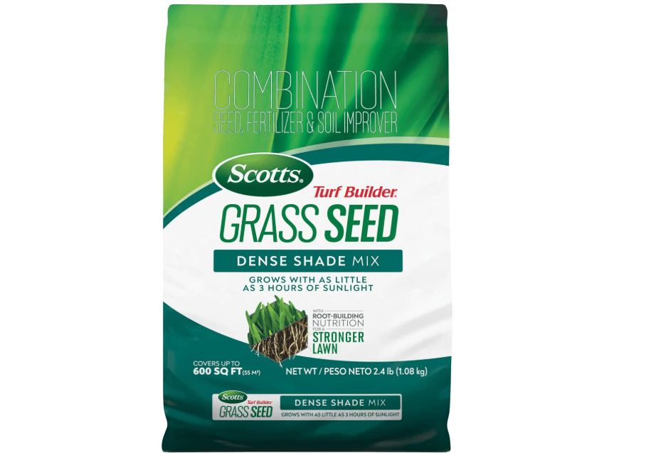 Scotts Turf Builder Grass Seed Dense Shade Mix with Fertilizer and Soil Improver, Grows With Little Sunlight, 2.4 lbs