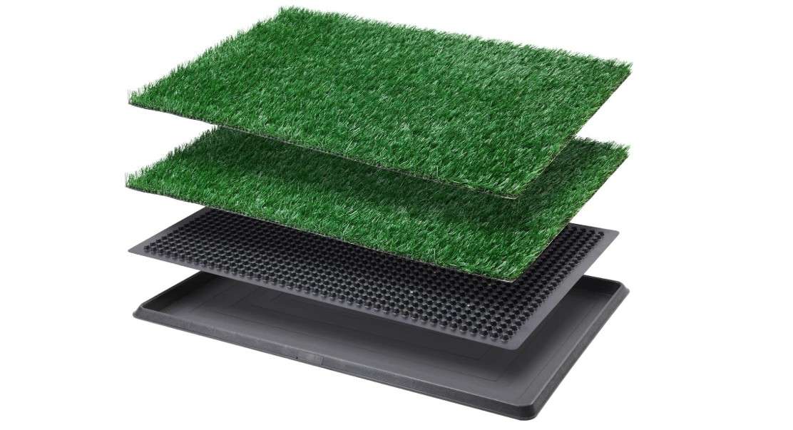 LOOBANI Dog Grass Pad with Tray - Dog Litter Box - Indoor Potty for Apartment and Patio Training - with 2 Packs Grass Pee Pads for Replacement, 16×20 Inch
