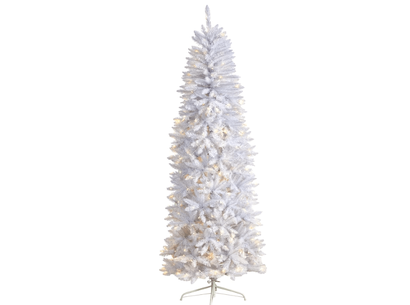 Nearly Natural 7ft. Slim White Artificial Christmas Tree with 300 Warm White LED Lights and 955 Bendable Branches