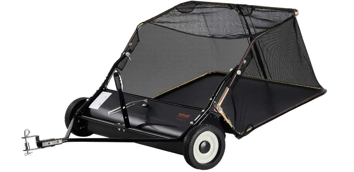 VEVOR 42 Inch Lawn Sweeper Tow Behind, 12 cu.ft. Large Pull Behind Grass Sweeper, Heavy Duty Leaf & Grass Collector with Dumping Rope Design, Adjustable...

