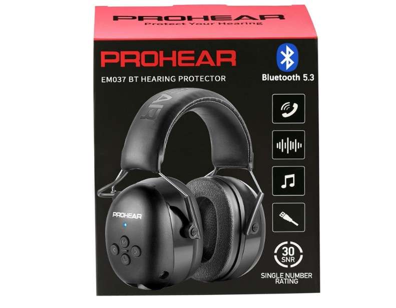 PROHEAR 037 Bluetooth 5.3 Hearing Protection Headphones with Rechargeable 1500mAh Battery, 30dB SNR Safety Noise Reduction Ear Muffs 120H Playtime for... 