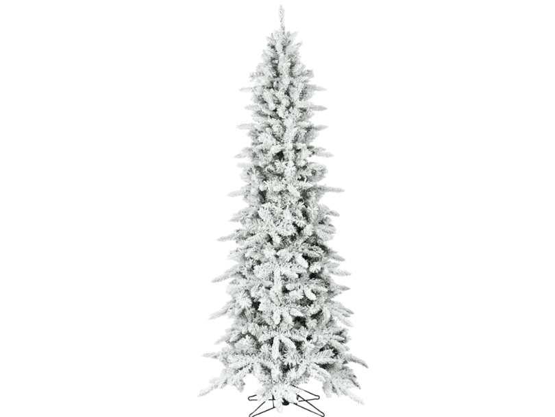 
Fraser Hill Farm 6.5-Ft Slim Mountain Pine Flocked Artificial Christmas Tree with Stand, Unlit Foldable Skinny Fake Tree with Realistic Snowy Foliage